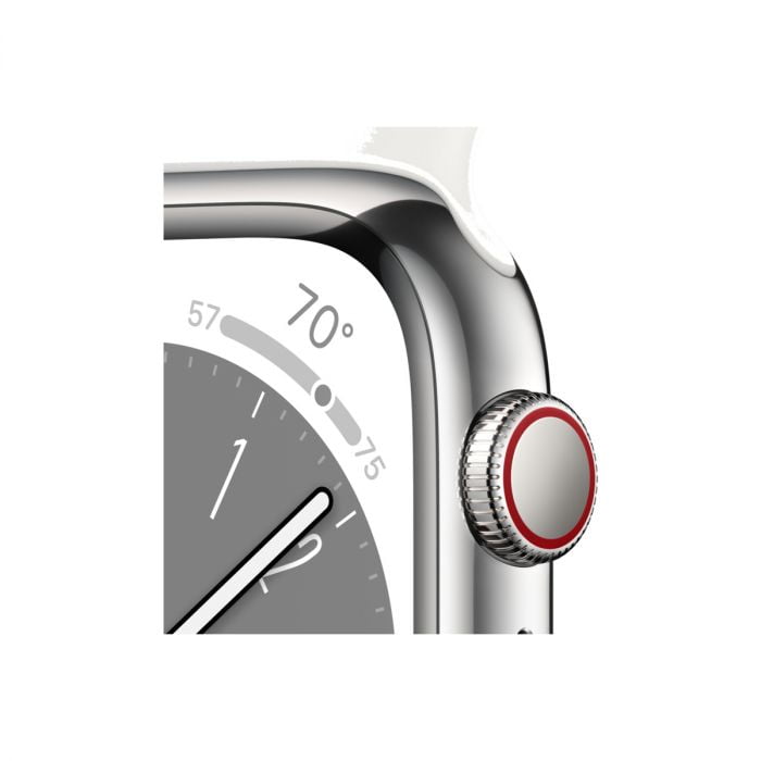 Apple Watch S8 Cellular 41mm Silver Stainless Steel Case, White Sport Band - Regular, mnj53wb/a - imagine 5