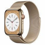 Apple Watch S8 Cellular 45mm Gold Stainless Steel Case, Gold Milanese Loop, mnkq3wb/a