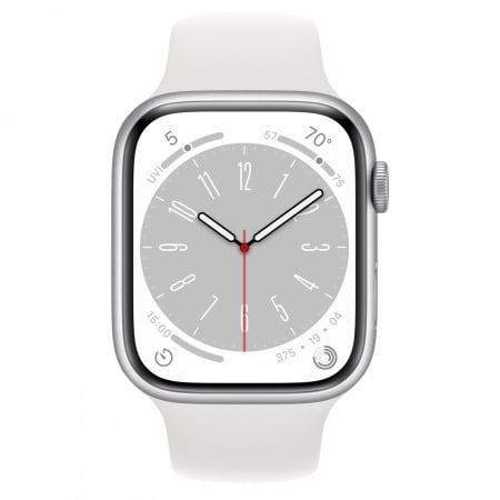 Apple Watch S8 GPS 45mm Silver Aluminium Case, White Sport Band - Regular, mp6n3wb/a - imagine 2