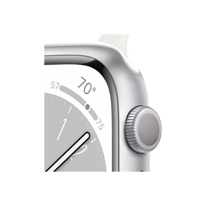 Apple Watch S8 GPS 45mm Silver Aluminium Case, White Sport Band - Regular, mp6n3wb/a - imagine 5