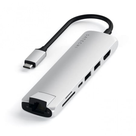 Satechi Aluminium Type-C Slim Multiport (1xHDMI 4K,2x USB-A,1x SD,1x Ethernet) - Silver, ST-UCSMA3S