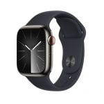 Apple Watch S9 Cellular 45mm Graphite Stainless Steel Case w Midnight Sport Band - S/M, mrmv3qp/a