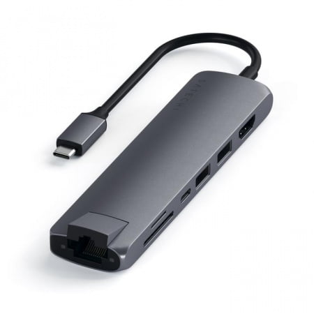 Satechi Aluminium Type-C Slim Multiport (1xHDMI 4K,2x USB-A,1x SD,1x Ethernet) - Space Grey, ST-UCSMA3M